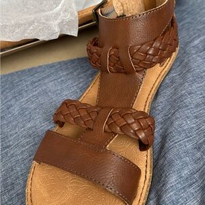 Brown Braided Leather Sandals